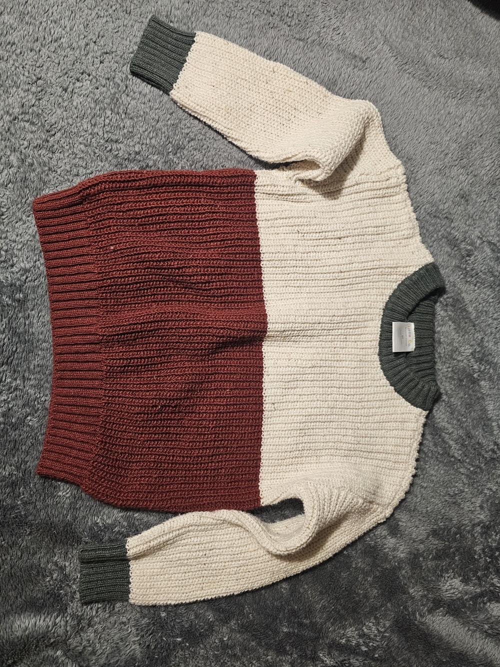 Little Co. Colorblock Crewneck Sweater in Cream, Rust & Olive Size 5t